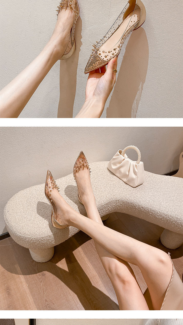Rivet transparent à bout pointu français avec talons fins et talons hauts, nouveau modèle d'été polyvalent pour femmes 2024_voghion.com