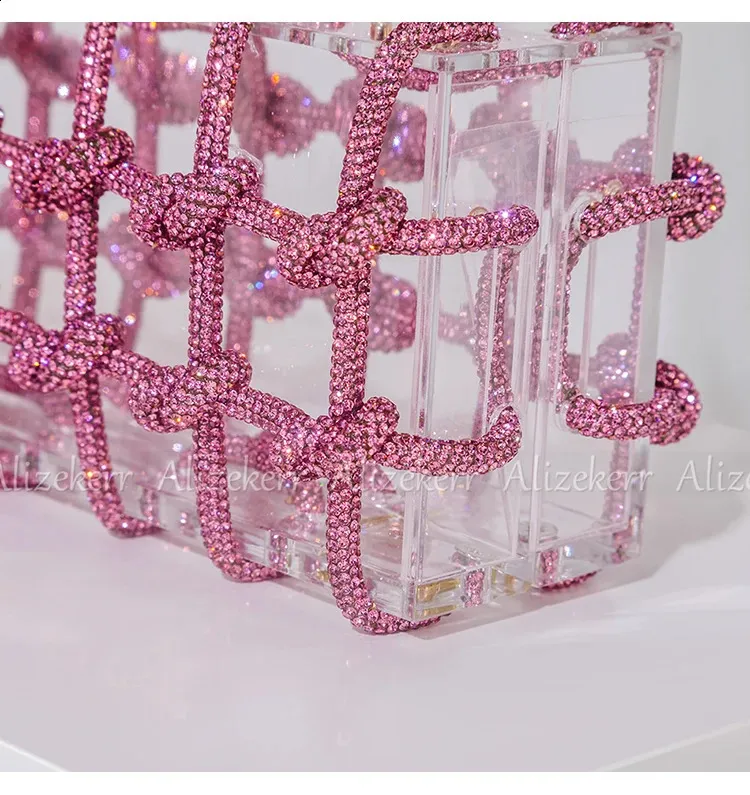 Bolsos de mano de noche con caja de acrílico transparente Dia para mujer, bolsos de mano y carteras de mano con cuerda anudada tejida, para bodas y fiestas_voghion.com