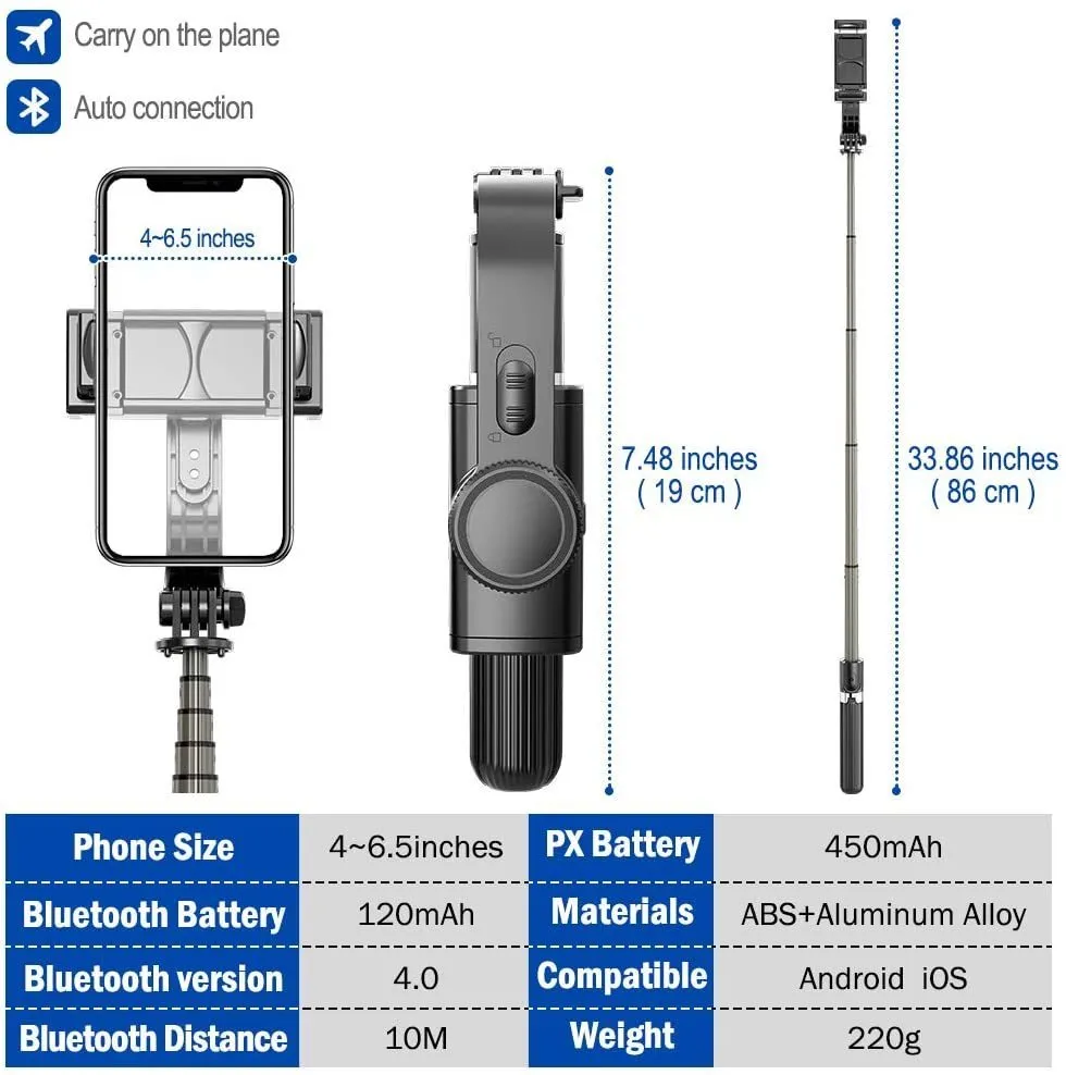 Stabilizzatori Selfie Stick Treppiede Gimbal Stabilizzatore per Cellulare Supporto per Cellulare Smartphone Action Camera Cellulare_voghion.com
