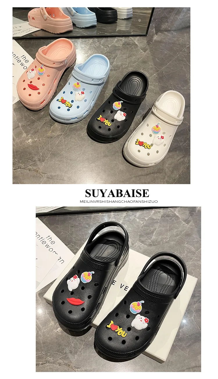 New Thick Sole 2024 Summer Cute Beach Hole Shoes with Feet Feeg Cool Bathroom Anti slip and Odor Prevention Free_voghion.com