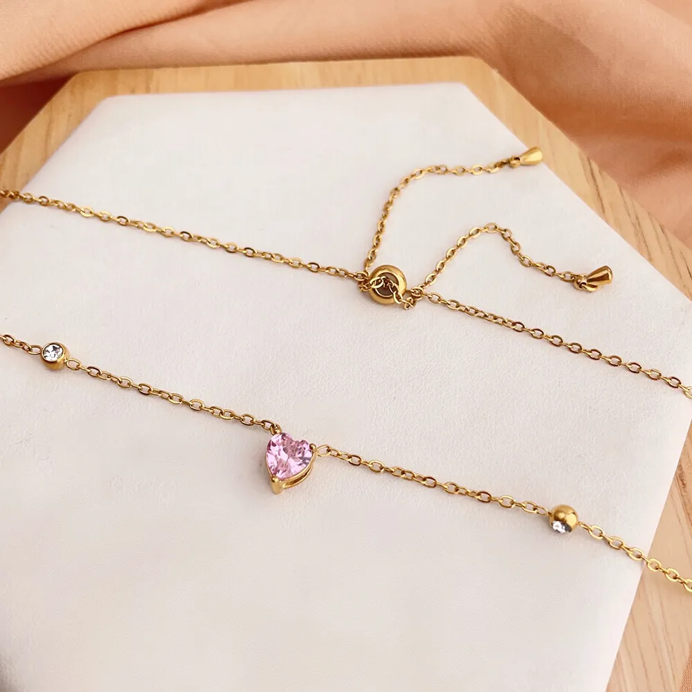 Colliers pendentifs en acier inoxydable couleur or avec cœur et strass pour femmes, bijoux tendance en cristal bleu_voghion.com