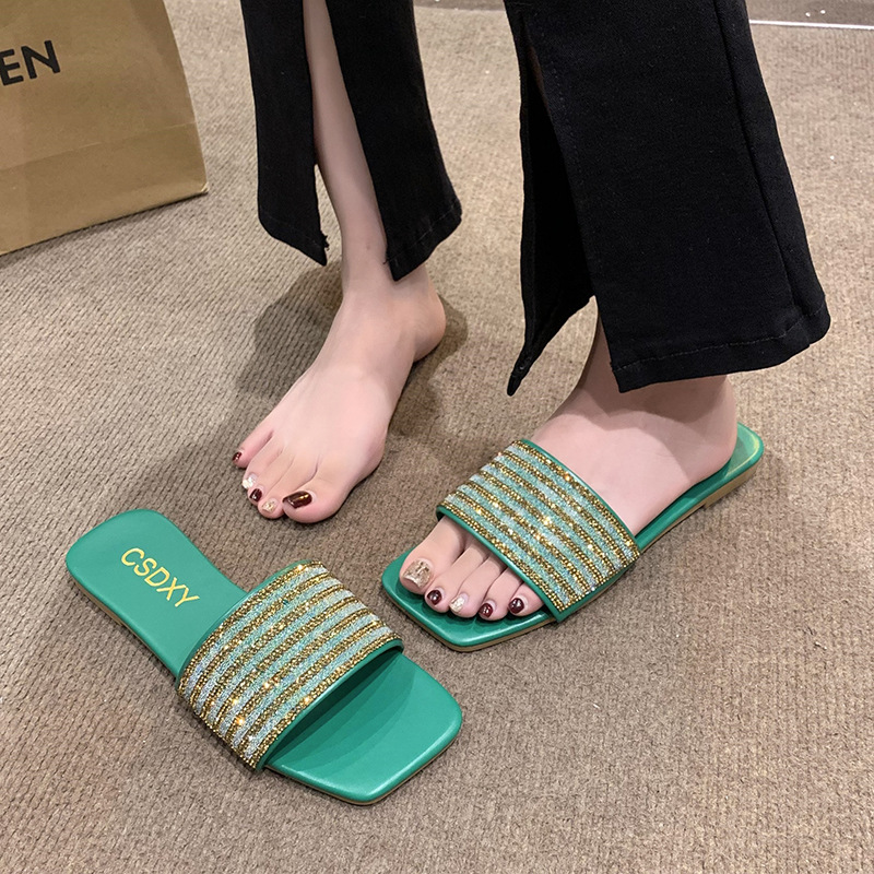 Pantoufles décontractées à bout ouvert et à tête carrée pour femmes, nouvelle collection été 2023_voghion.com