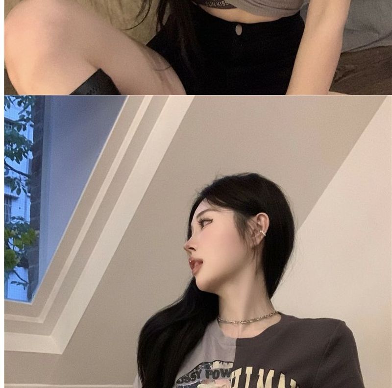 Spicy Girl Strap T-shirt met korte mouwen voor de zomer van vrouwen Instagram Trendy ontwerp, kleine opdruk, strak kruis, unieke top_voghion.com