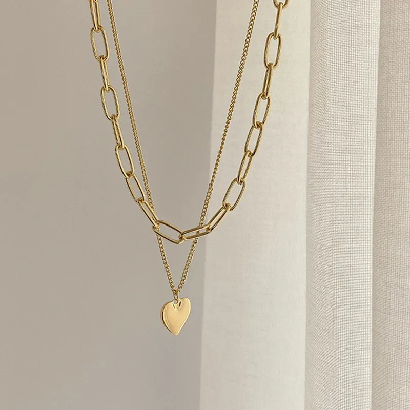 Colliers pendentifs Collier couleur or Chaîne de pull hip-hop Amour Long multicouche pour femmes Bijoux de mode Pendentif_voghion.com