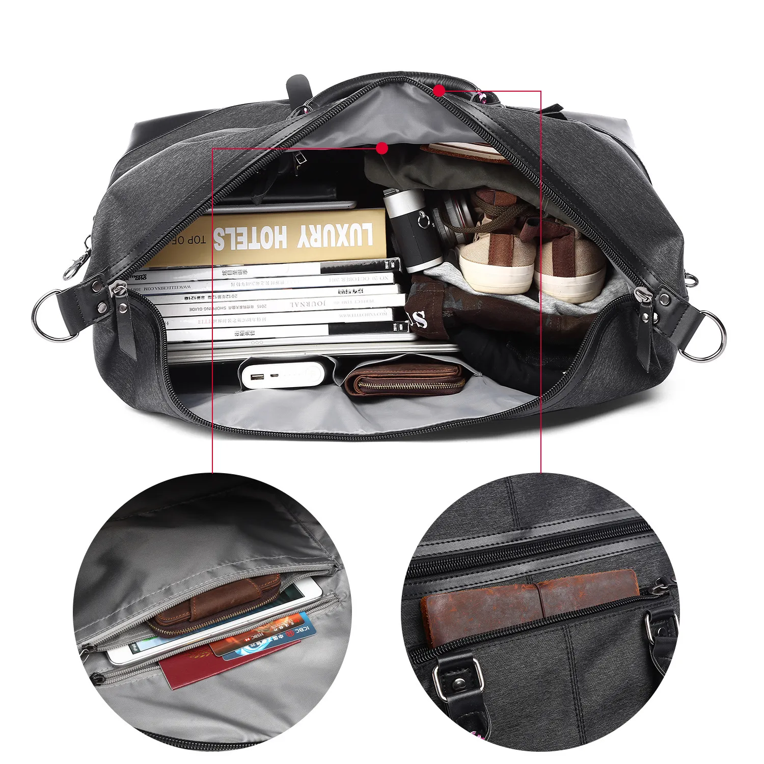 Sacs de voyage en toile pour hommes, sac de voyage grande capacité, fourre-tout de voyage multifonctionnel_voghion.com