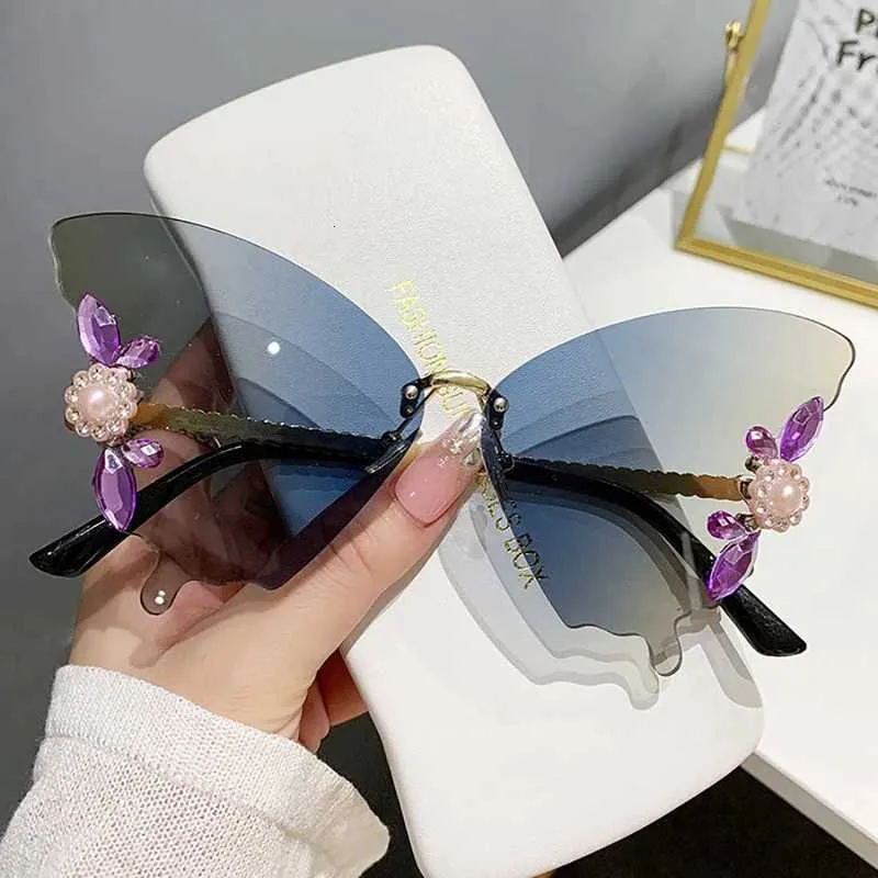 Designer Schmetterling Sonnenbrille Randlos Für Damen Gradient_voghion.com