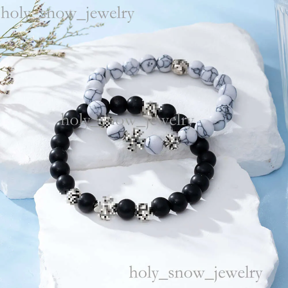 Bracelet en argent et perles de style hip-hop en forme de croix turquoise de style ancien_voghion.com