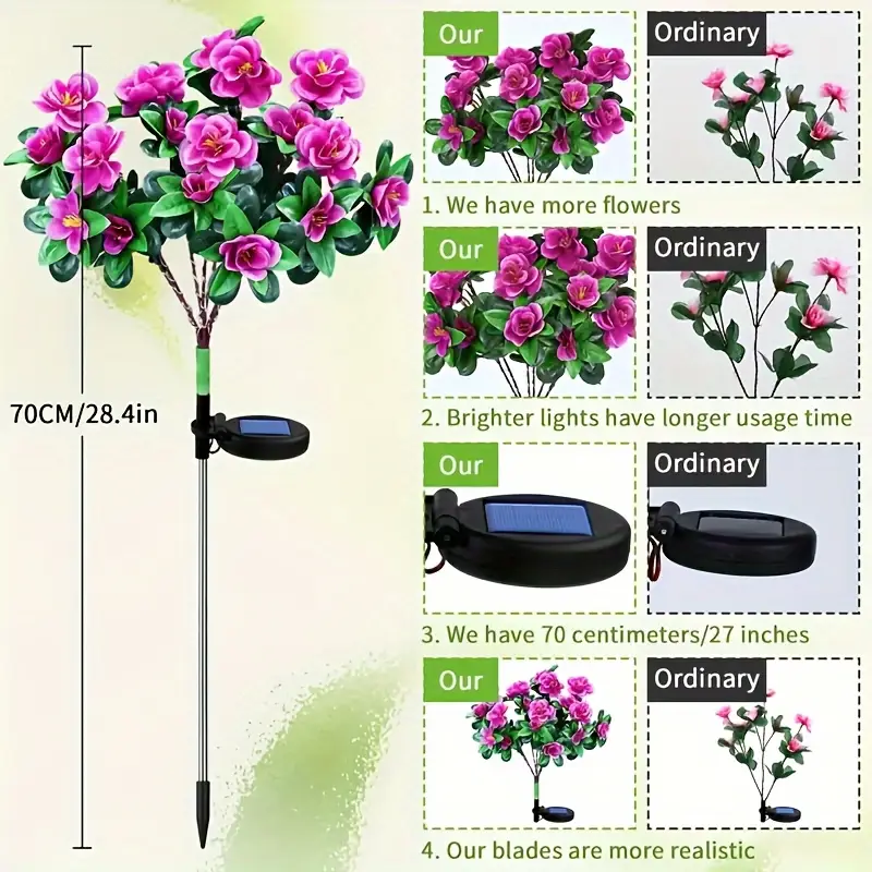1 pezzo di luci a LED a forma di fiore di azalea alimentate a energia solare, decorazione da giardino per esterni a 7 teste con fiori multicolori, per cortile, vialetto, cortile_voghion.com