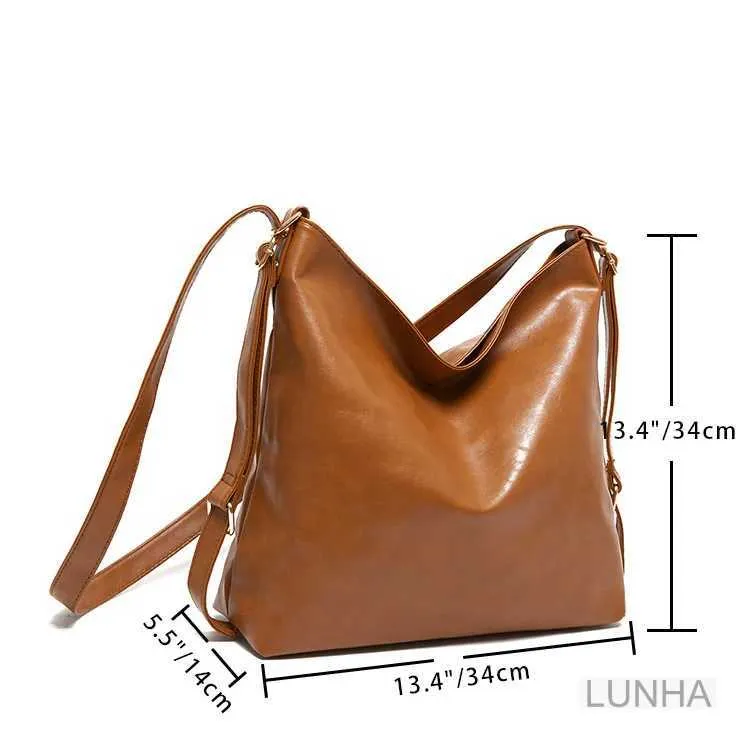 Damen-Rucksack 2-in-1, modisch, Retro, geöltes Wachs-PU-Leder, Schultertasche mit großem Fassungsvermögen, Crossbody-Tasche, einfarbig, britisch_voghion.com