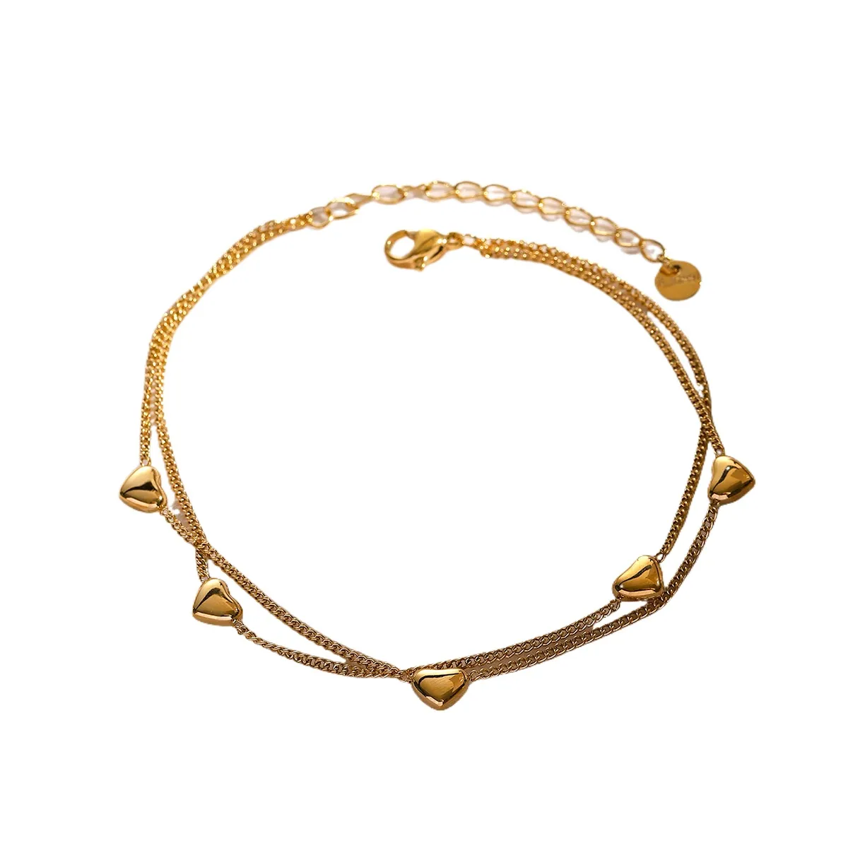 Gold Edelstahl Doppel-schicht Liebe Kleine Anhänger Fußkettchen für Frauen 2024 Sommer Neue Strand Shopping Party Schmuck Kostenloser_voghion.com