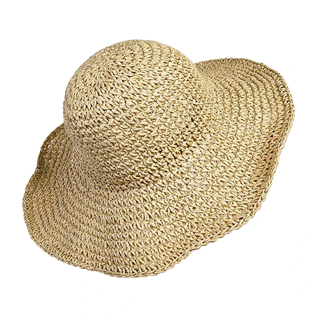 Moda feminina chapéus de verão sol praia panamá chapéu de palha aba larga onda dobrado bonés ao ar livre lazer férias ráfia boné viseiras_voghion.com