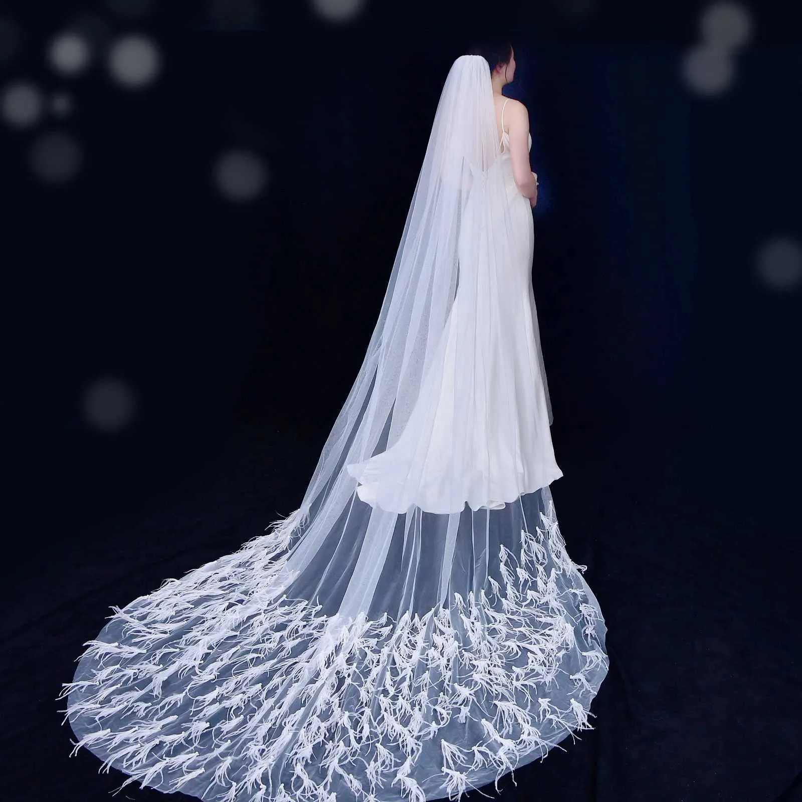 Gioielli V22, 1 strato di piume, perline, cattedrale, matrimonio, con pettine, accessori per capelli da sposa, velo di seta Medine_voghion.com