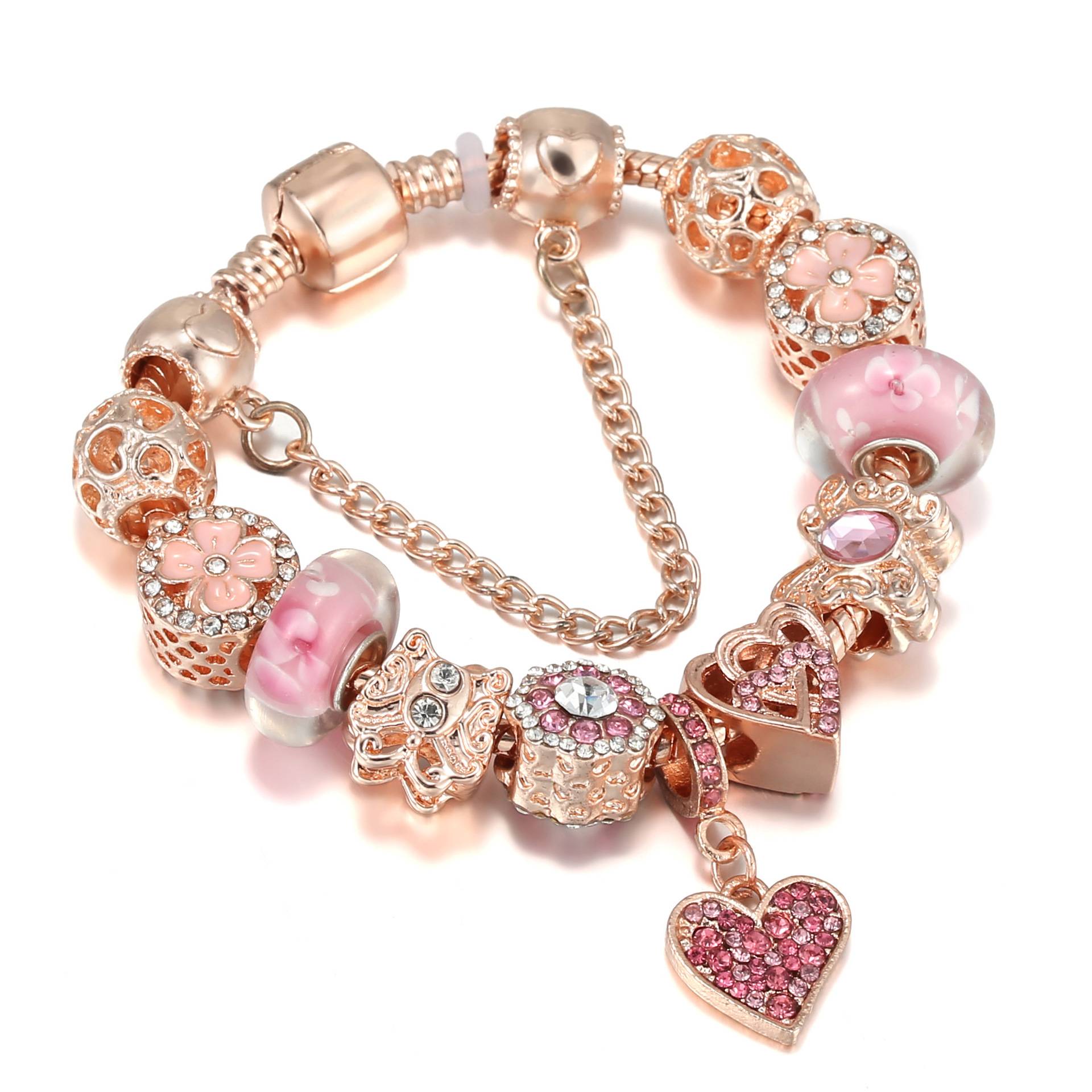 Bracelet charm élégant en or rose bijou artisanal en perles_voghion.com