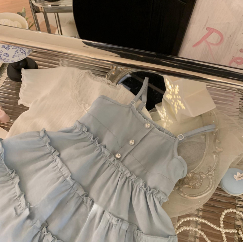 Rochie de familie pentru mame și copii, rochie de vară cu dantelă, cu imprimeu floral, pentru mamă și fiică, fustă minimalistă cu flanșe din două piese_voghion.com