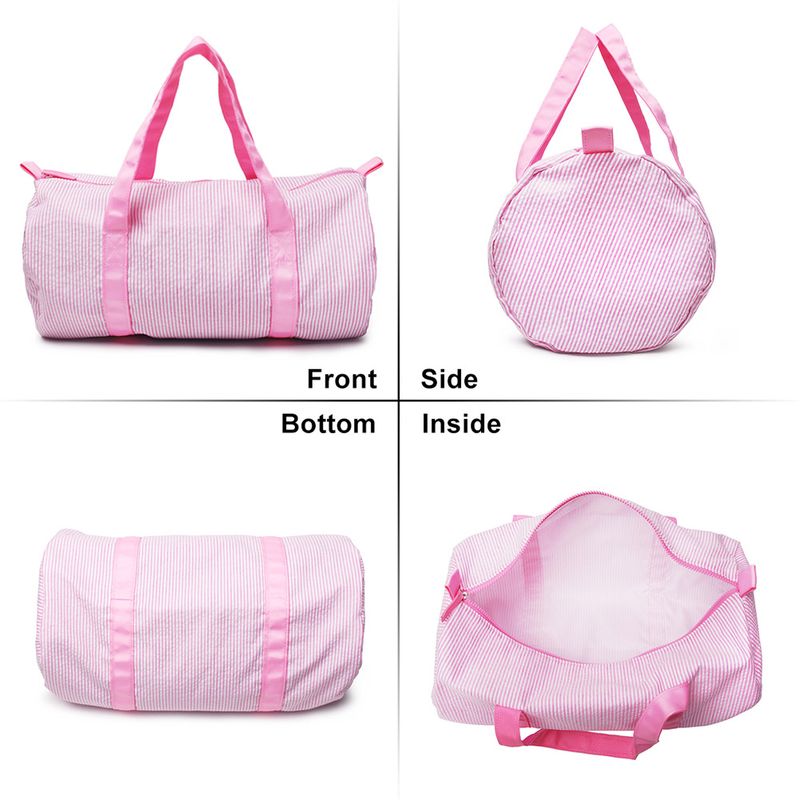 Domier Seersucker Baumwolle Reisetasche Gepäcktasche tragbare Zylindertasche Acryl Kunststoff Zahn Reißverschluss_voghion.com