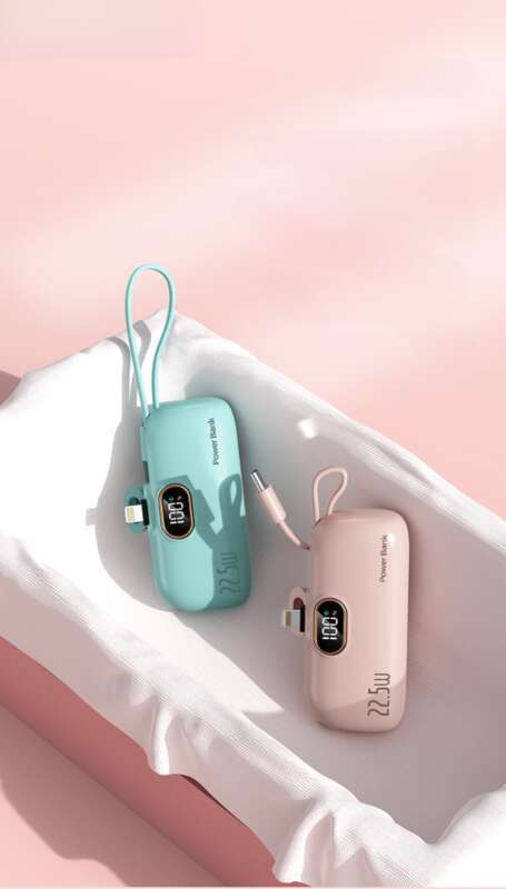 3C tanúsítvánnyal rendelkező, közvetlen behelyezésű kapszula, gyors töltés kábellel, mini 5000mAh hordozható külső akkumulátor_voghion.com