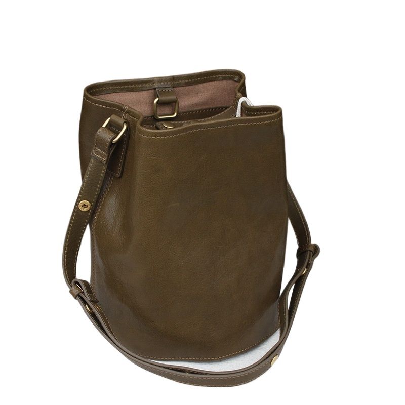 Italienische erste Schicht Rindsleder Tote Bucket Bag Schulter Unterarm Damentasche schlichter Stil High-End vielseitige_voghion.com