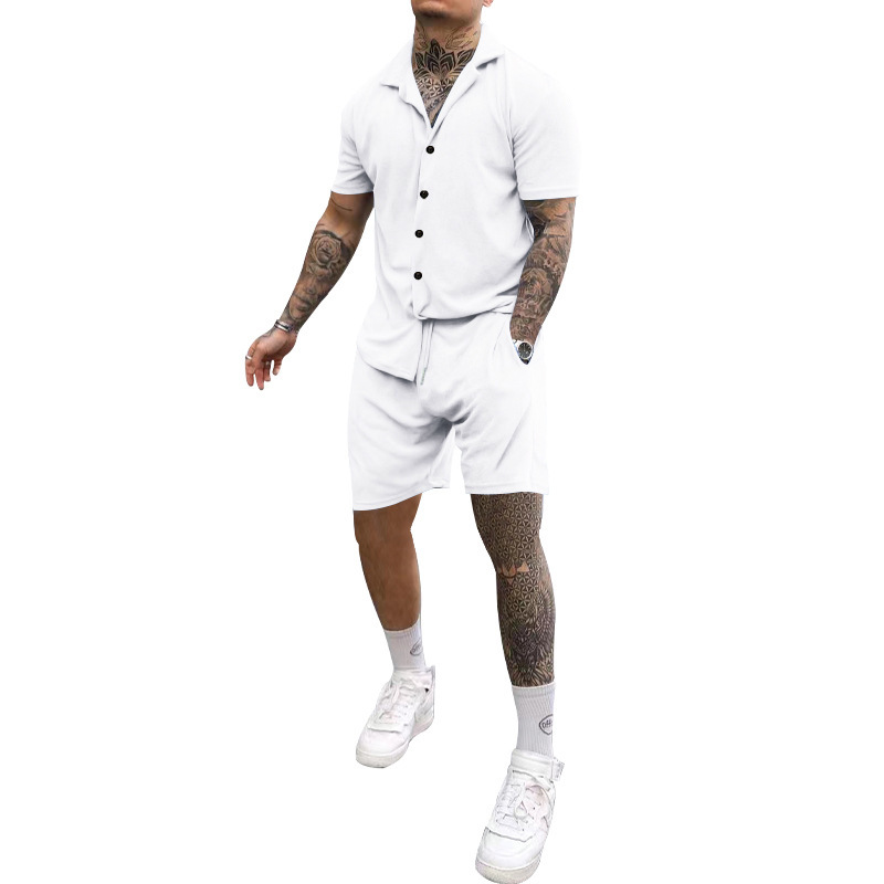 Set 2023 Summer Men's New Solid Color Casual Turn-down Collar Short Sleeve Shirt For Men_voghion.com