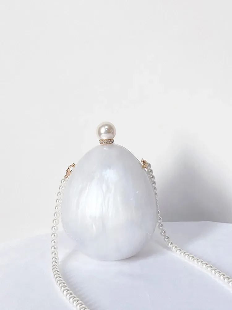 Perlehvid Marmor Oval Akryl Æske Clutches Pung Aftentasker Bryllup Rhie Håndtasker Brude PVC Kvindelige Mini Punge Taske_voghion.com