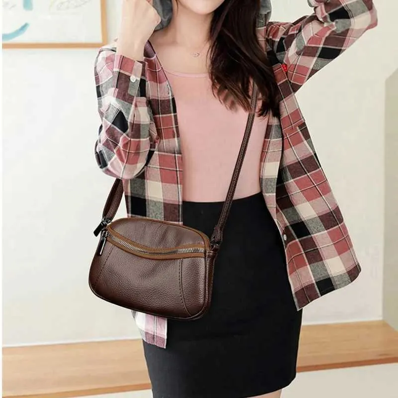 New Patchwork Single Shoulder Crossbody Head Layer Cowhide Small Bag Advanced Fashion SimpleC241216_voghion.com