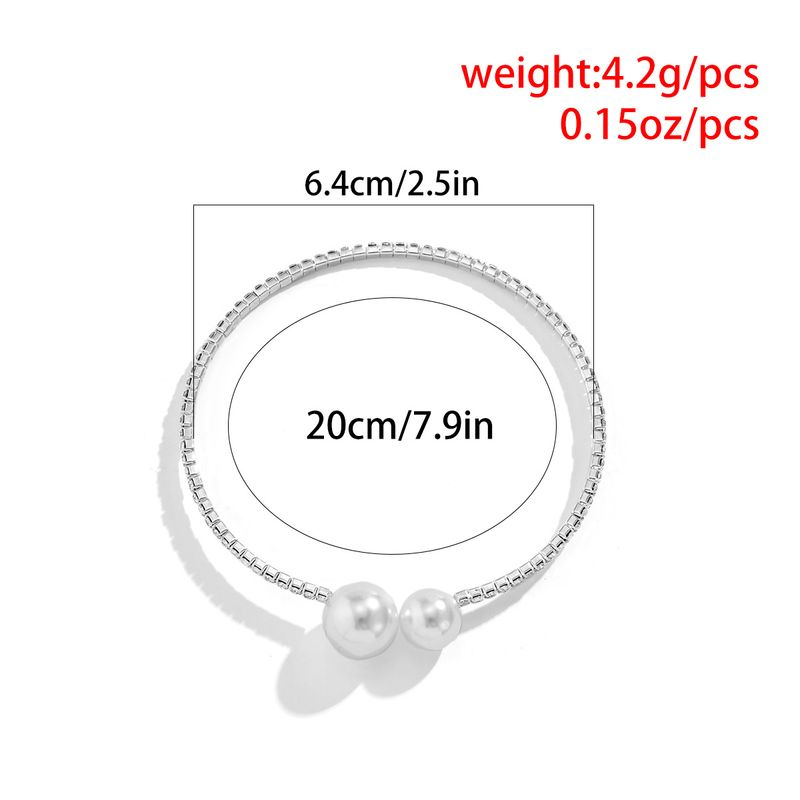 Braccialetto aperto con catena a micro artigli intarsiata versatile, stile metallo perla artificiale, fatto a mano, a strato singolo_voghion.com
