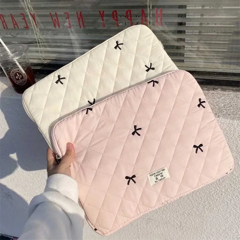 Süße Schleife Stickerei Computer Tasche Tablet Sleeve Fall 11 13,3 14 15,6 Zoll Frauen Laptop-Hüllen für Buch Ipad HP_voghion.com
