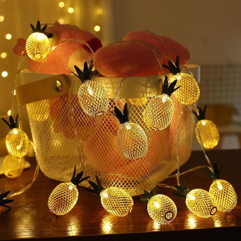 Guirlande lumineuse LED en forme d'ananas en fer de 1,5 m et 3 m, alimentée par batterie, luminaire décoratif de Noël, idéal pour une chambre à coucher, un patio ou un jardin_voghion.com