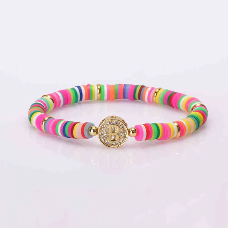 Bohemia Gypsy Gold Initial 26 Alphabet Letter Name Charm Coloful Rainbow Silicone Plastic Beaded Bracelets For Women Man_voghion.com