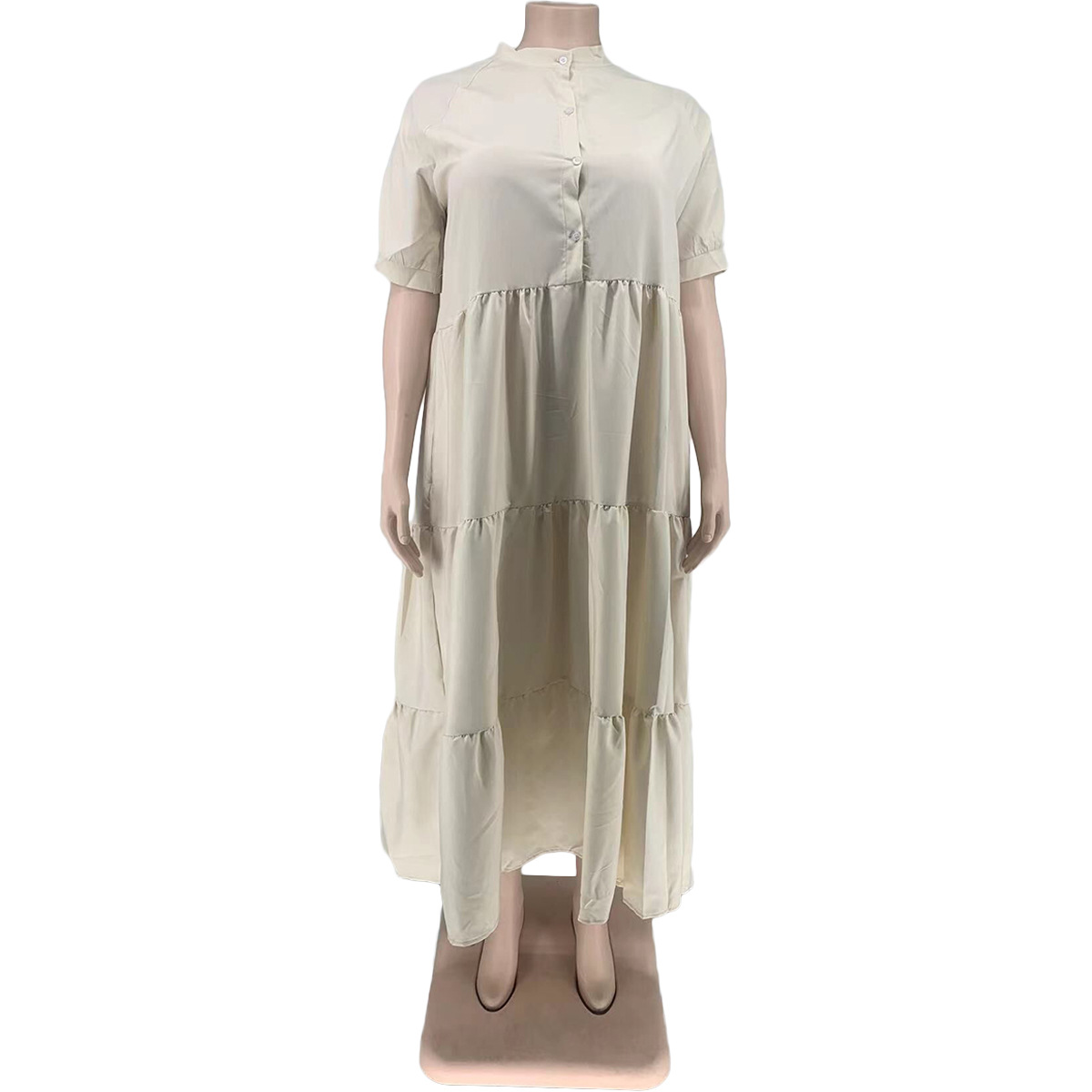 Abito con risvolto casual con bottoni alla moda da donna taglie forti_voghion.com