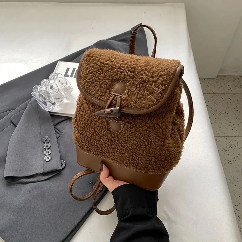 Winter Warm Lamb Wool Women Backpack Fashion er Plush Handbag Anti Theft Backbag Lady Casual Shoulder Crossbody Bag_voghion.com