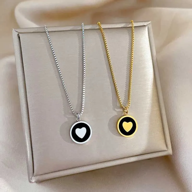 Kolyeler Kadınlar İçin Basit Kalp Kolye Paslanmaz Çelik Yuvarlak Madeni Para Disk Emaye Charm Choker Unisex Pop Takı_voghion.com