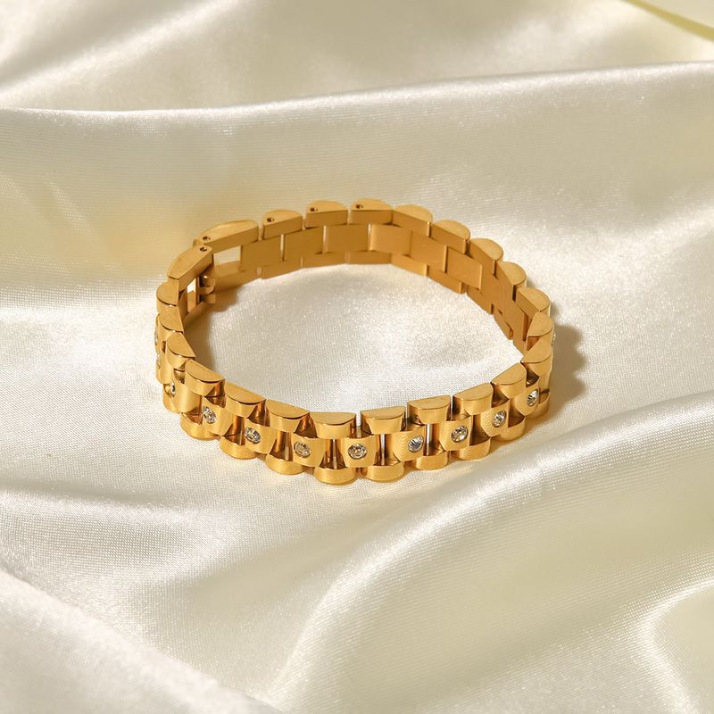 Exquisites Armband im Retro-Stil für Mädchen, goldfarben, runde weiße rhie-Uhrenkette, verblasst nicht, Schmuck_voghion.com