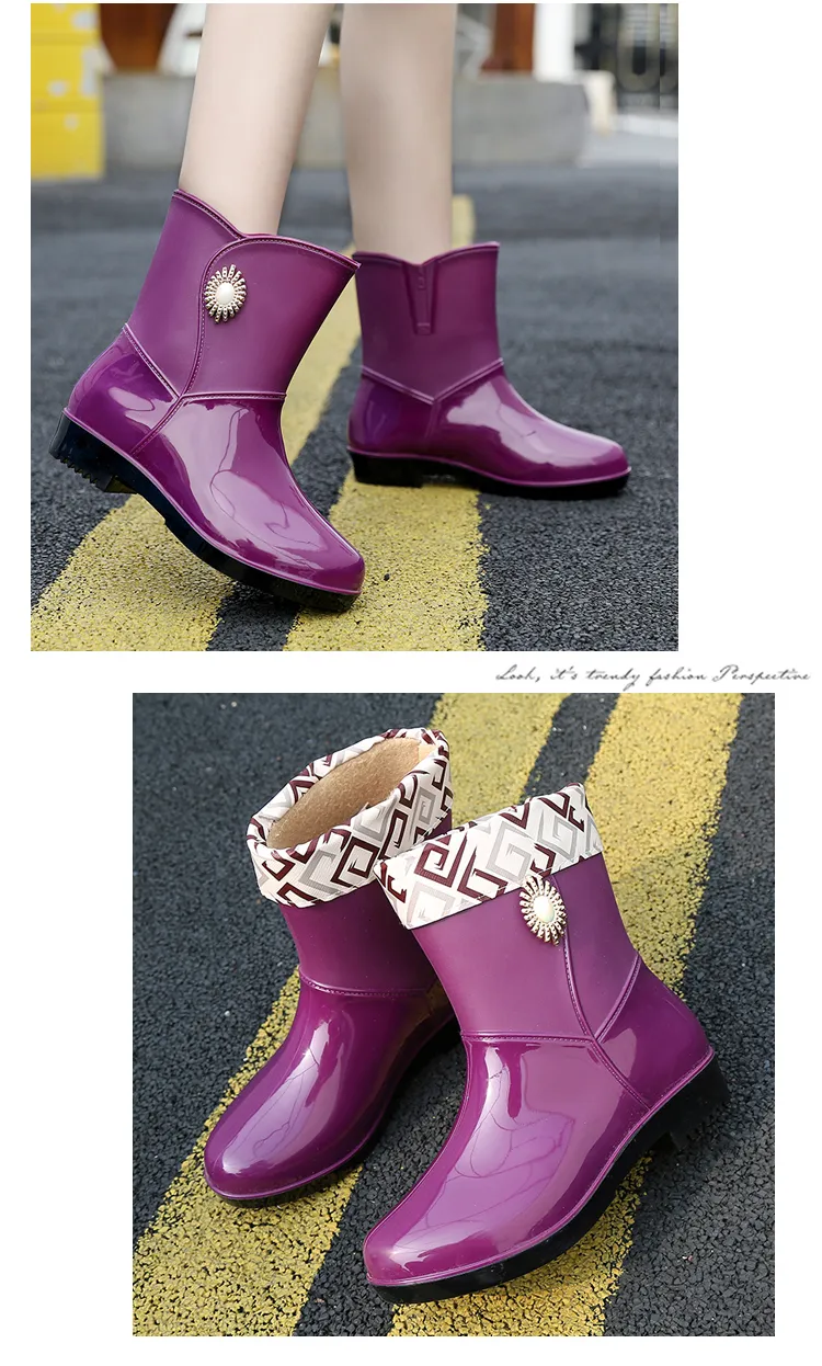 Scarpe da lavoro in gomma antiscivolo impermeabili da esterno alla moda da donna in cotone caldo stivali da pioggia invernali 241126_voghion.com