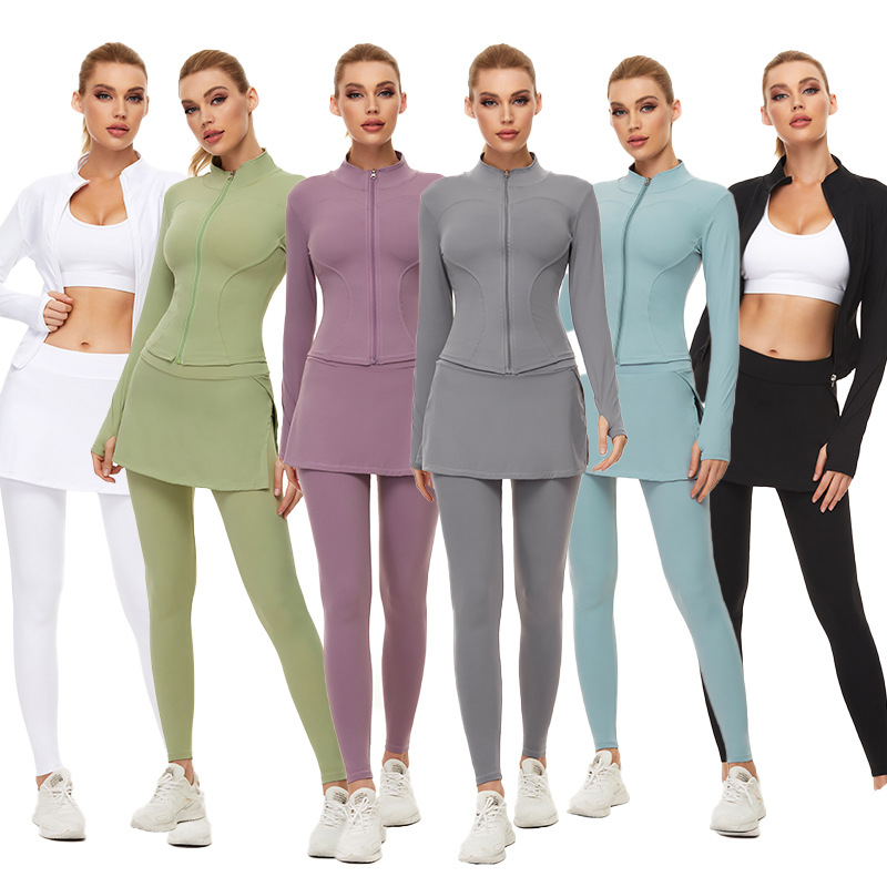 yoga suit women's sports suit cardigan jacket coat top fitness clothes elastic running sports trousers skirt