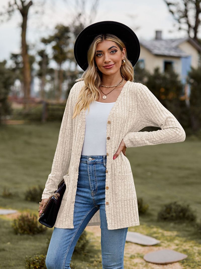 Neue kleidung gebürstet pit streifen einfarbig langarm frauen strickjacke jacke_voghion.com