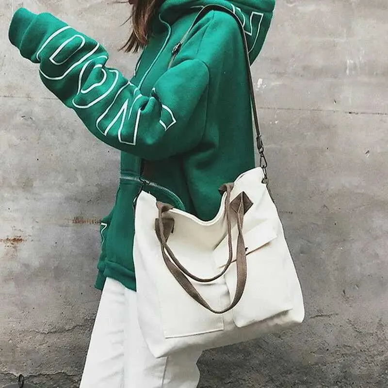 Borsa a mano da donna in cotone canvas tote borsa a spalla_voghion.com