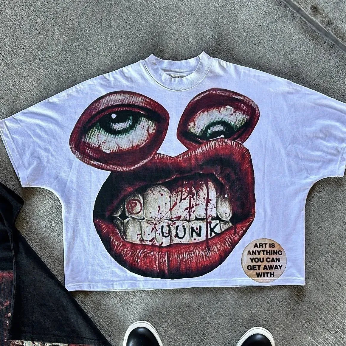 Herren T-Shirts Y2K Baumwollhemd Herren Damen Haruku Hip Hop Große Augen Mund Grafik Gedruckt Übergroß Retro Klassisch Kurz_voghion.com