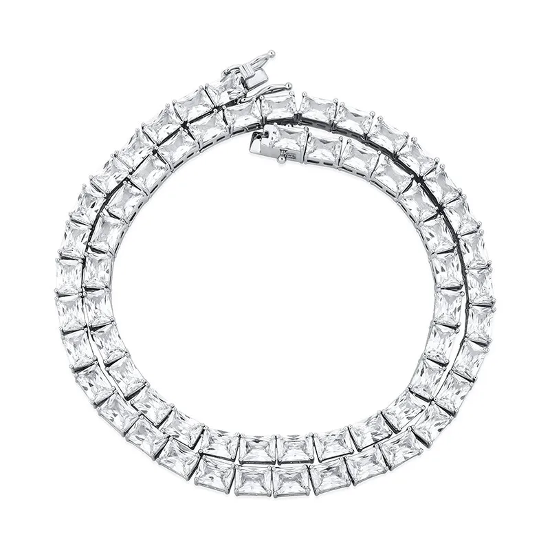 Cadenas de 6 mm con circonita cúbica brillante, cadena baguette, collar, pulsera, diamante cuadrado, joyería de oro de Hip Hop, bisutería, collar_voghion.com