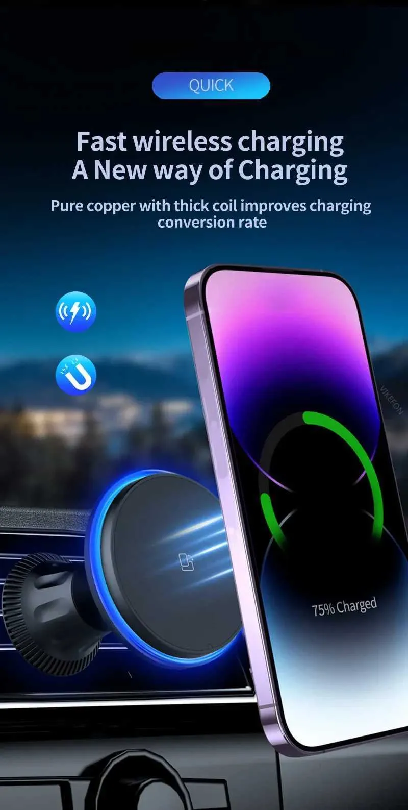 RGB Drahtlose Ladegerät Geeignet Für IPhone 12 13 15 Pro Max Mini Magnetische Auto Telefon Stand Halterung Installation Schnell_voghion.com