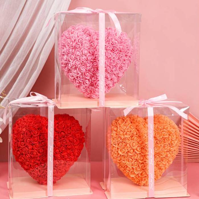 Festival Gifts Christmas PE Foam Rose Immortal Flower Love Ornaments Chinese Valentine's Day Gift For Girlfriend Peach Heart Bestie Christmas Heart Shaped Gift_voghion.com