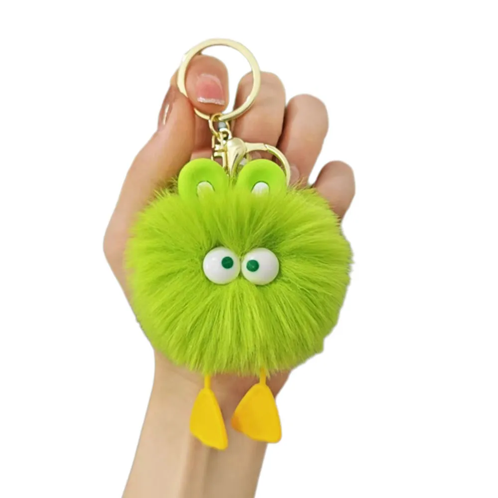Portachiavi carino a forma di anatra soffice, con pompon in 3D, con ciondolo a forma di bricchette, per ragazze, con portachiavi, decorazione per custodia per auricolari._voghion.com