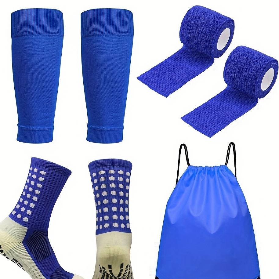 4-Pack Non-Slip Football Socks With Cushioned Sole & Anti-Slip Dots For Soccer, Yoga & Sports - Breathable Nylon Blend (Black/White/Red/Blue)_voghion.com