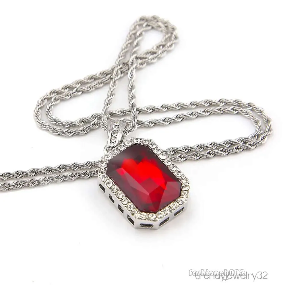 Hip Hop Diamond Square 4.5 * 2.5 Red Alloy Pendant Hiphop Men's Necklace_voghion.com