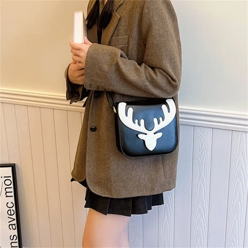 Bolsa de ombro feminina pequena de PU com estampa de alce natalino da moda, bolsa transversal para celular, casual para meninas, mensageiro, tudo combinando_voghion.com