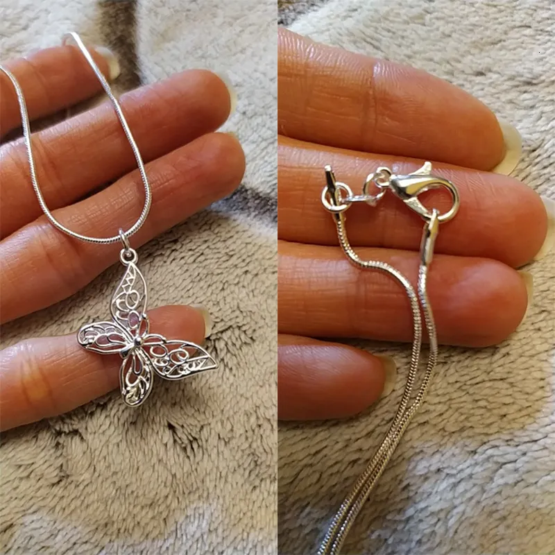 Collane DOTEFFIL Sterling Sier Butterfly Pendant Necklace 182022242830 pollici Snake Chain per le donne Nozze Fidanzamento_voghion.com