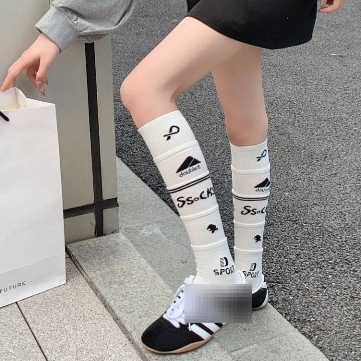 Women's Doublet Multi-layered Spliced Calf Sports Socks Knee High_voghion.com