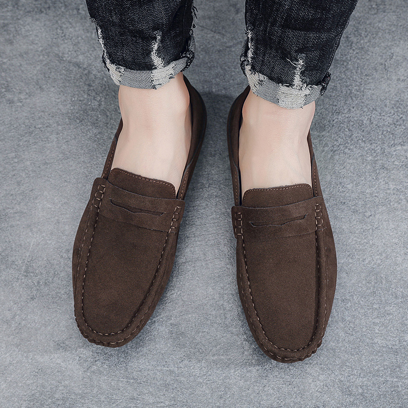 Men’s Shoes Spring New Loafers Men's Shoes Moccasins Suede Trendy British Lazy One Step Half Slip Driving Shoes_voghion.com