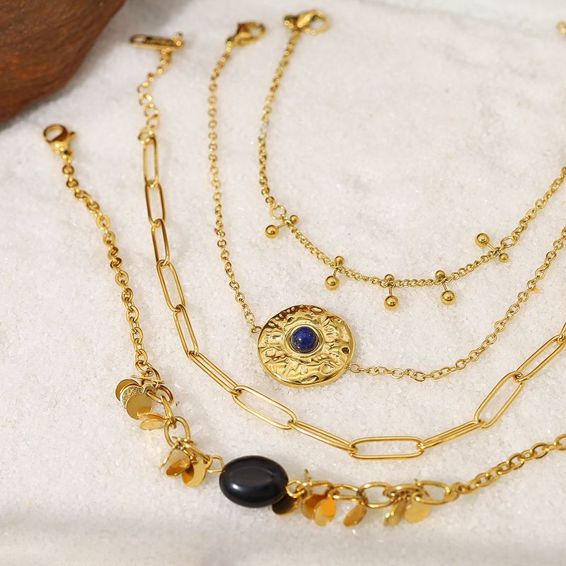 Schmuckset Einfaches dünnes mehrschichtiges Stapelarmband aus französischem Edelstahl in K-Gold für Damen_voghion.com