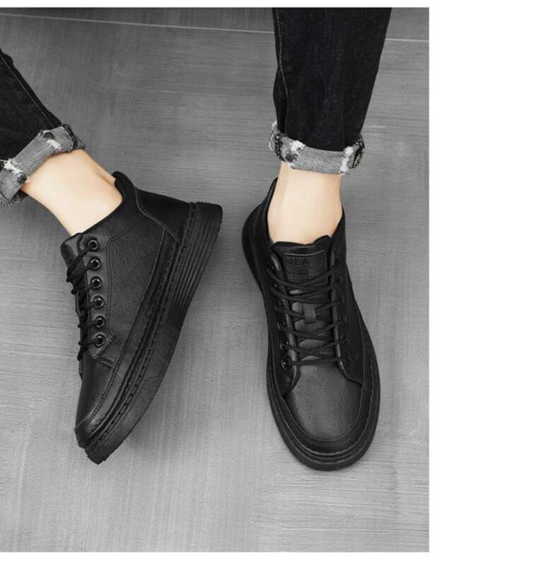 Tavaszi új, lélegző, vízálló és csúszásgátló, alkalmi, fekete bőr munkavédelmi cipő férfiaknak_voghion.com