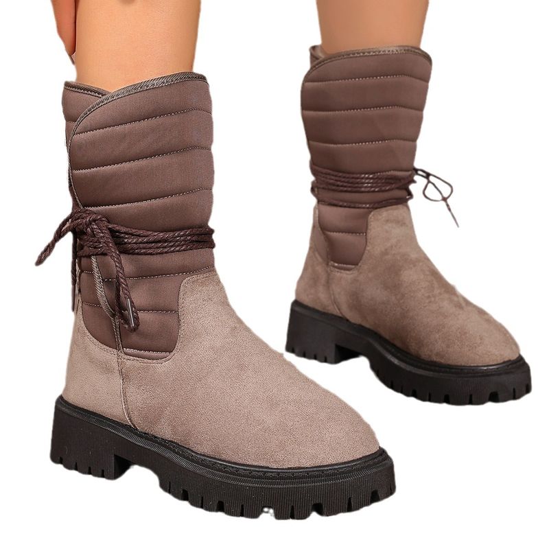 Plus-size women's platform snow boots fleece warm upper side strap sole with code number_voghion.com